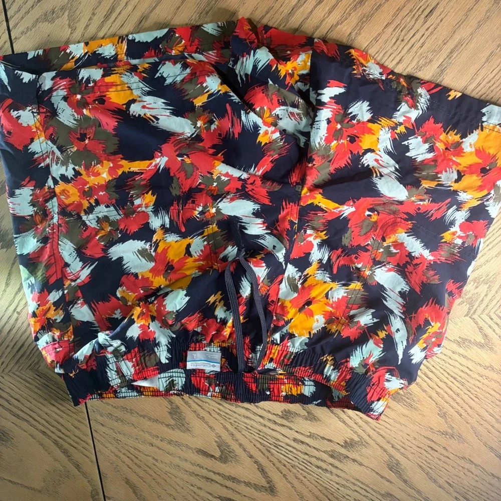 Columbia Mens L Swim Trunks Abstract Brushstroke Print Nylon Mesh Lined Shorts